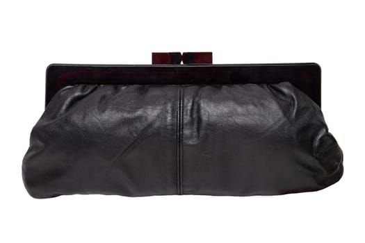 Vintage bags. A black elegant ladies handbag of the fifties isolated on a white background. A stylish handbag for the evening or for the opera. Vintage fashion.