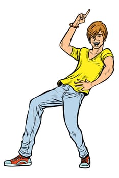 modern young red man dancing. Pop art retro vector illustration vintage kitsch