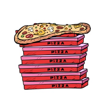 pizza box a lot isolate on white background. Pop art retro vector illustration vintage kitsch