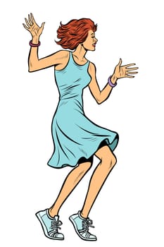 modern woman dancing. disco music dress sneakers. Pop art retro vector illustration vintage kitsch