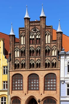 Wulflamhaus in North German brick Gothic at the Alter Markt in Stralsund