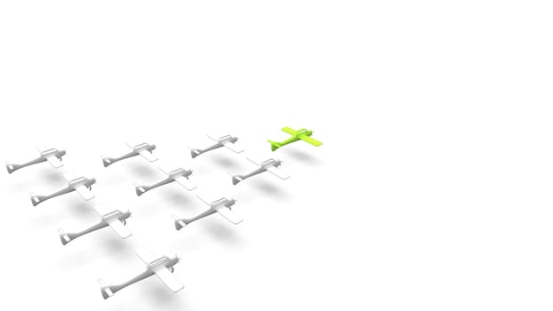 The leadership concept with airplane with isolated white background