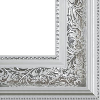 Picture frame, ancient. Fragment angle, close - up isolated on white background.