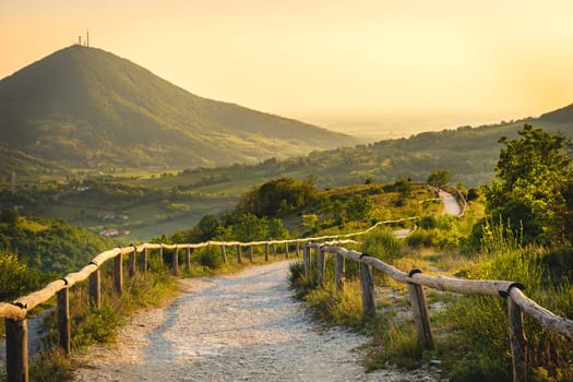Euganean Hlls yellow sunset Pianoro del Mottolone trail Padua Italy Veneto region