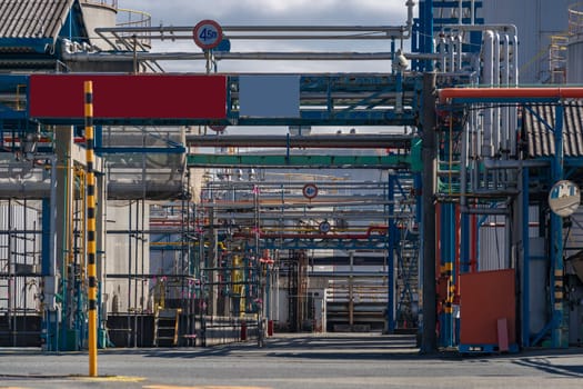 Structure of pipeline of oil chemical plant factory in Kawasaki Japan.