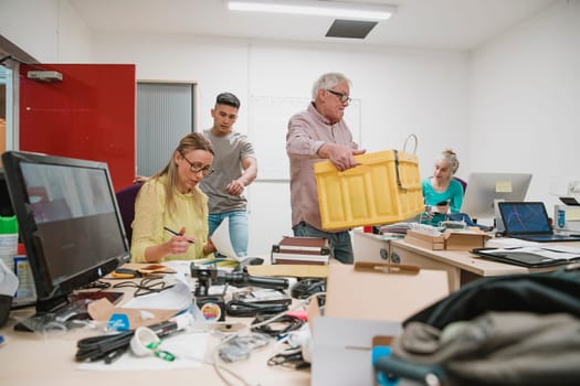 Colleagues are looking stressed as they set up the office for their new business.
