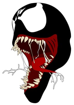 venom tongue sharp tooth character head illustration