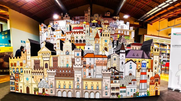 horizontal cardboard model representing the most beautiful villages and cities of Italy in Bologna, Italy, 13 Gen 2019