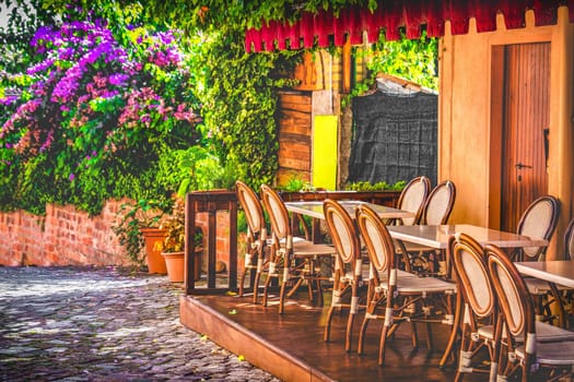 paris bistro restaurant in spring outdoor background .