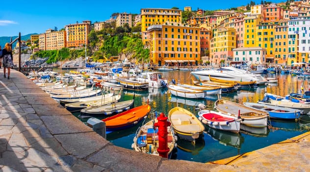 italian riviera horizontal camogli colorful village italy south europe town .