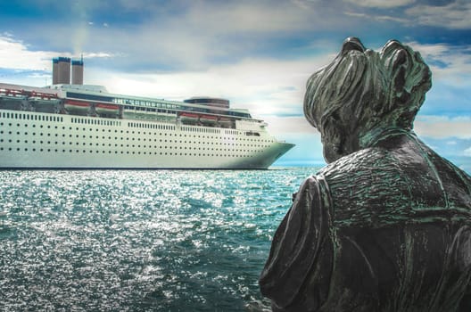 Trieste, Italy, 1 June 2013 - a titanic cruise ship leaves the port of Trieste