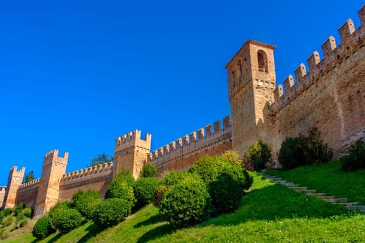 castle walls background copyspace - Gradara - Pesaro - Italy .