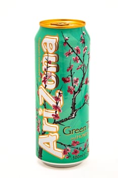 HUETTENBERG, GERMAN, HESSEN - July 19, 2018: Arizona Iced tea soft drink on white background