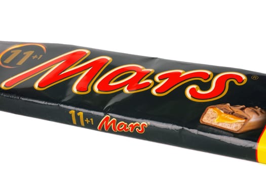 Huettenberg, Germany - 26. 06.2018: Close-up of MARS chocolate bars isolated on white background.