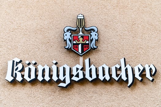 A view of the logo of the Königsbacher Beer in Nassau, Germany 11. September 2018.