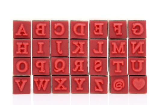 type set rubber stamps with wooden handle. the alphabet