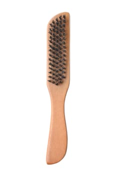 Hair beauty salon equipment comb brush with natural bristles, flat lay isolated on white background.