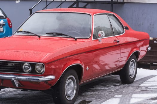 VELBERT, NRW, GERMANY - MARCH 07, 2016:.Oldtimer, red Opel Manta in a public parking in Velbert, Germany.
