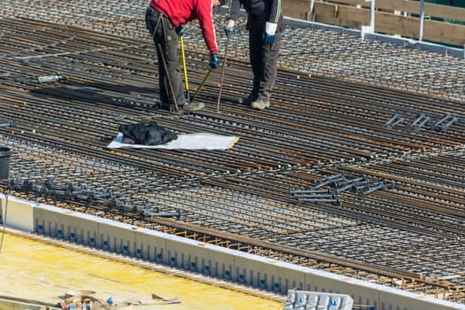 VELBERT, NRW, GERMANY - MARCH 17, 2016:.Preparation for concrete work construction of a residential and commercial building in Velbert City.