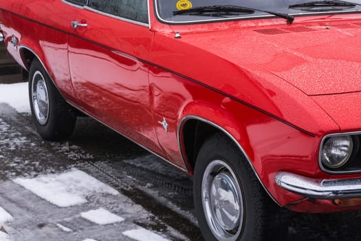 VELBERT, NRW, GERMANY - MARCH 07, 2016:.Oldtimer, red Opel Manta in a public parking in Velbert, Germany.