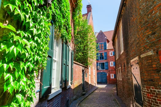 picturesque alley in the medieval old town of Leer, Ostfriesland