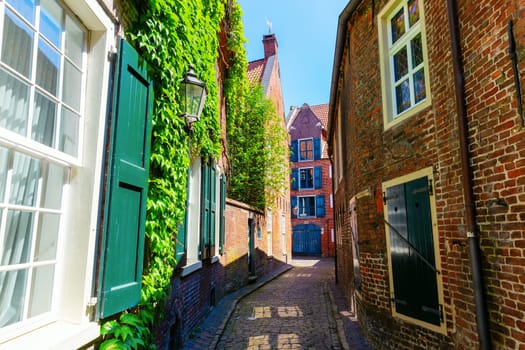 picturesque alley in the medieval old town of Leer, Ostfriesland