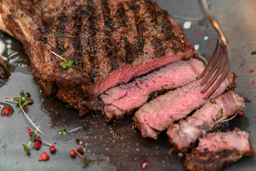 Rosted and grilled Beef Rib Steak, american groumet cuisine.