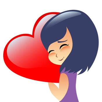 Girl teen hugs heart pillow. The image on Valentines day, love and relationships
