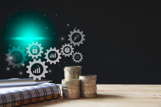Saving money concept with  money coin stack growing for business and accounting concept.