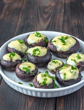 Baked mushrooms stuffed with mozzarella