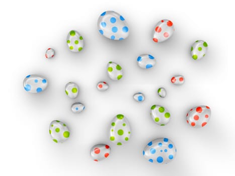 Eggs with colored dots on a white background. 3d render