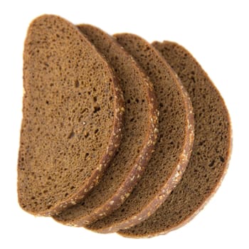 slices of rye bread on white background