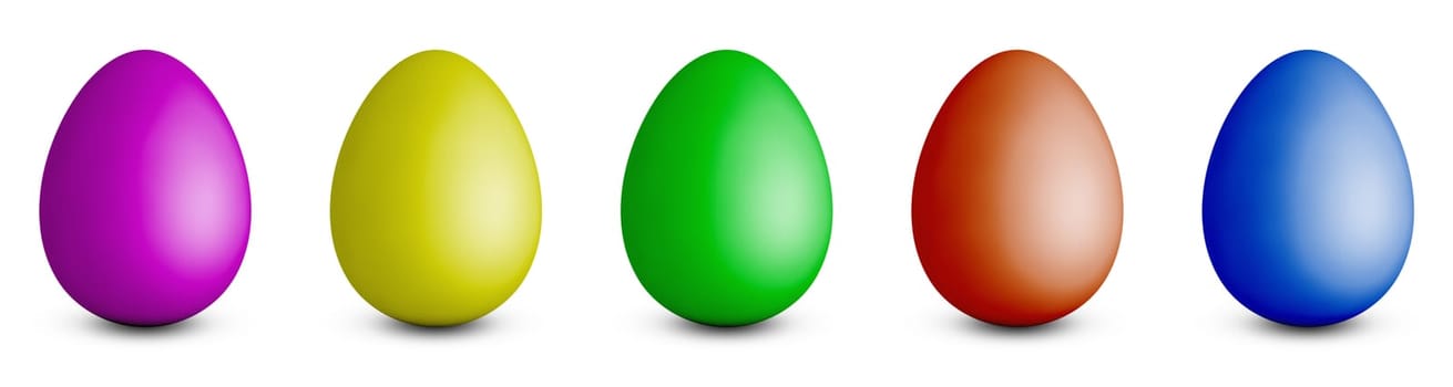 Chicken eggs of different colors on a white background. 3d render