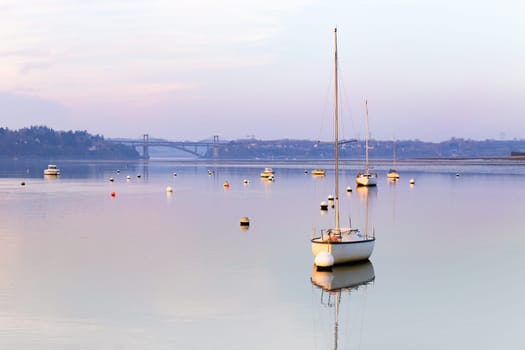 The Rance river in Pleudihen-sur-Rance in the sunset, Brittany, France
