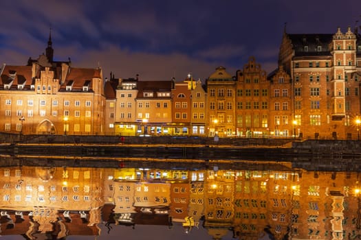 Beautiful Gdansk river view, medieval houses and gates of Poland.