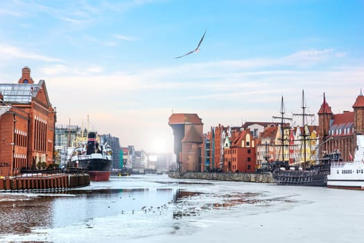 Zuraw Port Crane and other sights of Gdansk on the Motlawa riverside.