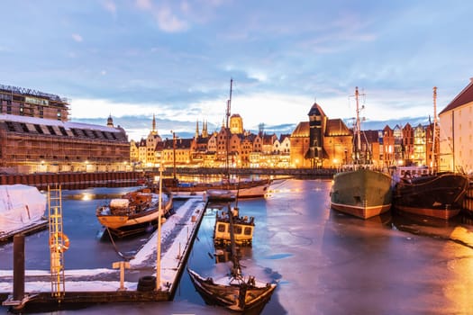 Ships in the Motlawa harbour in Gdansk, Poland.
