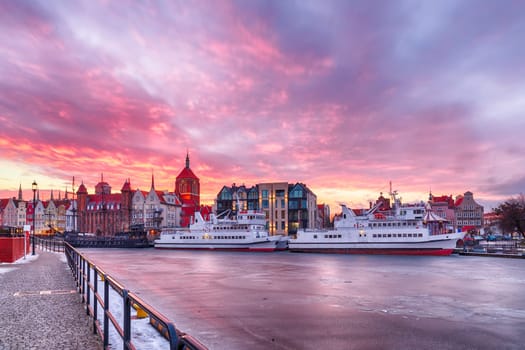 Gdansk sunset on the Moltawa enbankment, Poland.