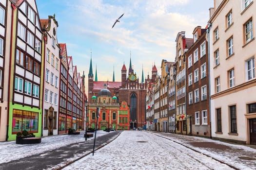 Medieval street of Gdansk near the St Mary's Church, Poland, no people.
