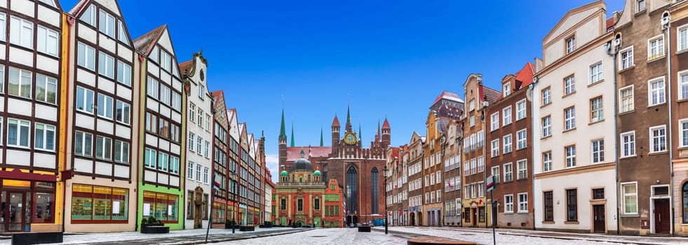 Panaroma of Old European street, Gdansk, Poland.
