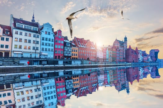 Gdansk riverside beautiful view at sunrise, Poland.