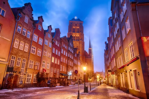 Piwna street and the Dome of the Church of St Mary's in Gdansk, Poland.