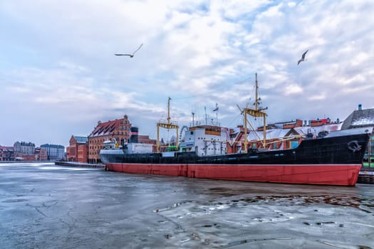 Famous Soldek cargo ship in Gdansk,  on the Motlawa river.