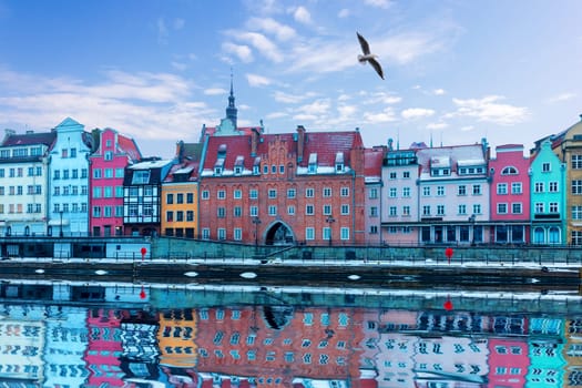 Mariacka Gate on the bank of the Motlawa in Gdansk, Poland.