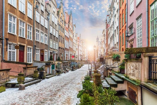 Mariacka street, a famous street in Gdansk in Poland, sunrise view.