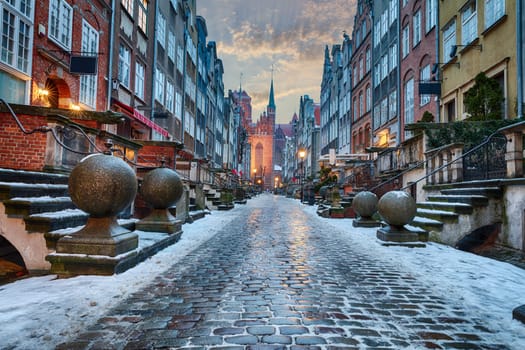 Mariacka street in Gdansk, beautiful winter view with no people