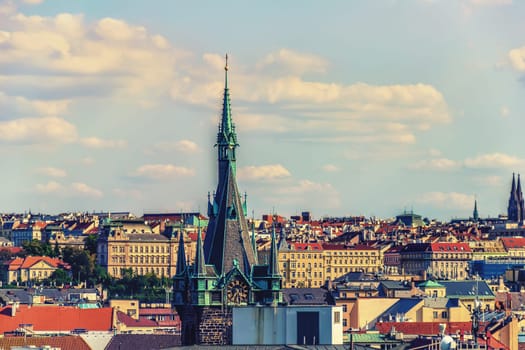 Jindrisska Tower of Prague in Czech Republic, aerial view.