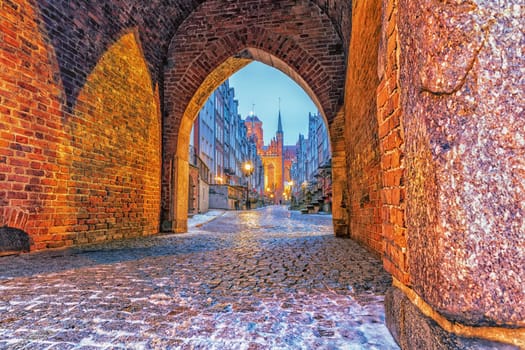 Mariacka gate and the street in Gdansk, Old Town, Poland.
