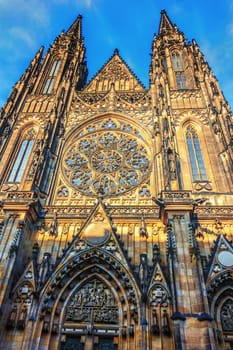 St Vitus Cathedral exterior, Prague Castle in Czech Republic.