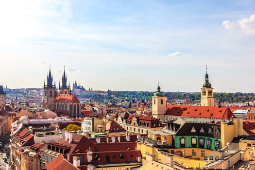 Church of Our Lady before Tyn and the Old Town of Prague aerial view.